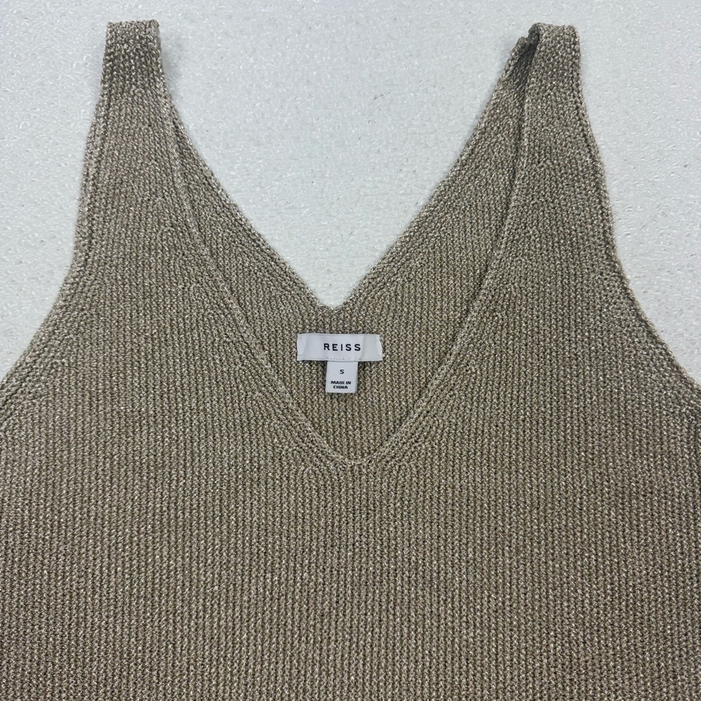 Reiss Metallic Taupe V-Neck Knit Tank Top - Picture 4 of 8